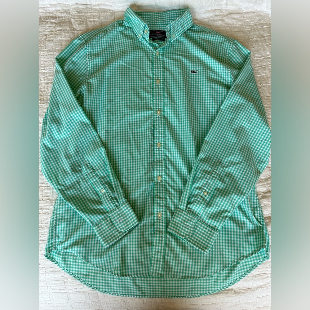 Vineyard Vines Green and White Whale Shirt